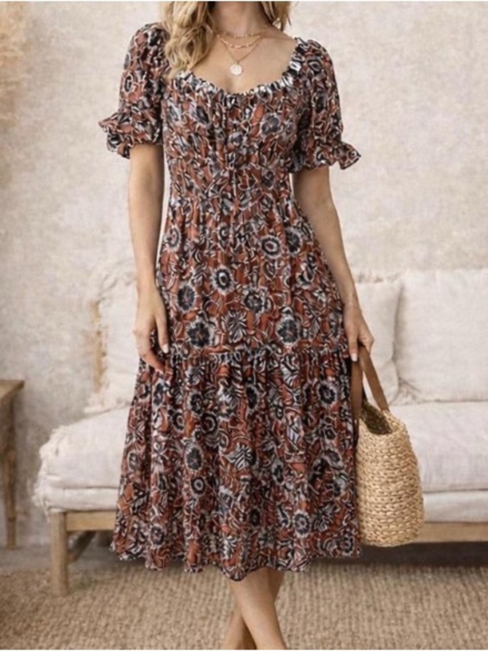 Cleobella Sienna Block Puff Sleeves Catalina Midi Dress size XS